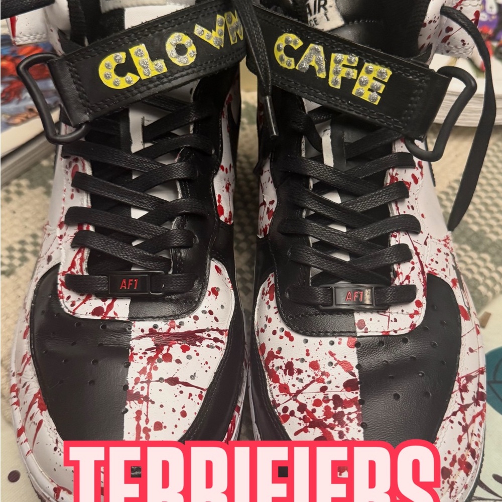 Size 9.5 - Custom Hand Painted “ TERRIFIER AFI MID “ New Laces And Custom Tags